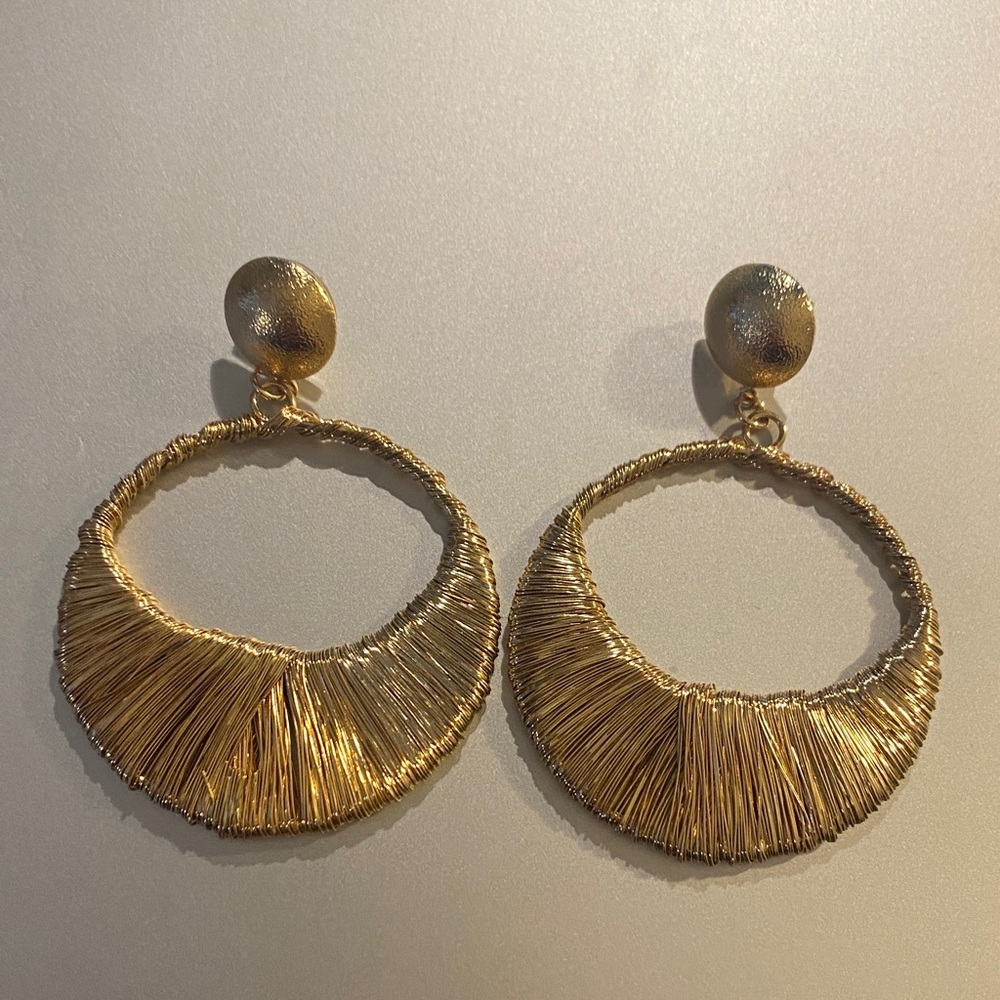 Gold wire wrapped large Hoop pierced Earrings